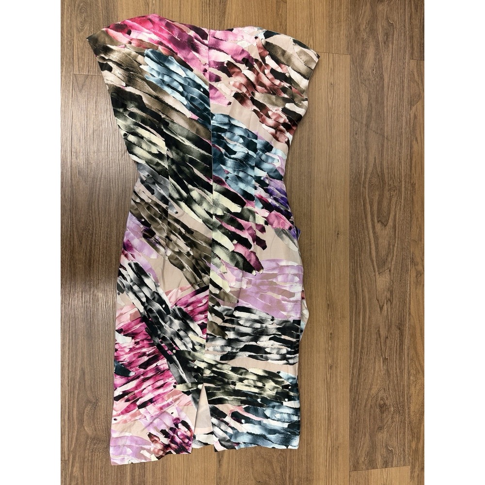 Escada‎ Silk Asymmetrical Artsy Brush Stroke Pink Mini Dress Summer Cocktail - Picture 2 of 9